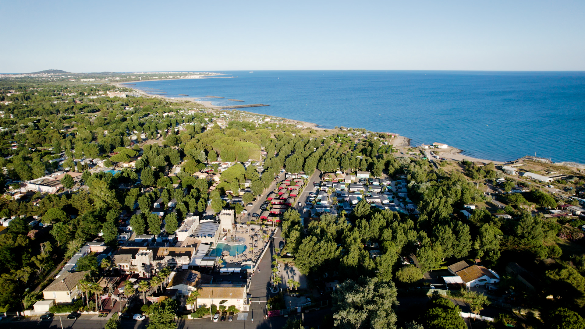 Vue aérienne espace aquatique Camping Californie Plage